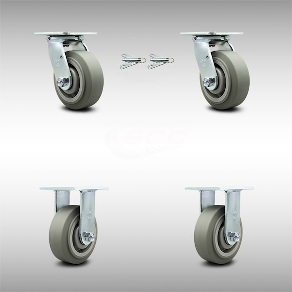 5 Inch SS Thermoplastic Caster Set with Ball Bearing 2 Swivel Lock 2 Rigid SCC